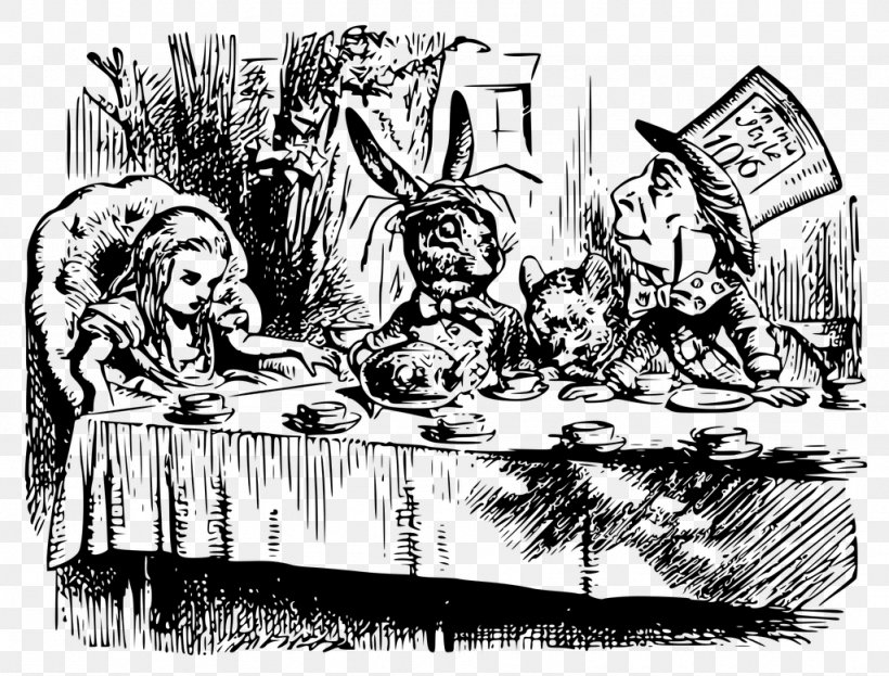 Alice's Adventures In Wonderland The Mad Hatter March Hare Tea The Dormouse, PNG, 1024x779px, Alice S Adventures In Wonderland, Alice In Wonderland, Art, Black And White, Cartoon Download Free