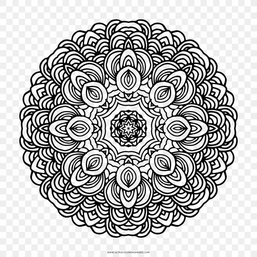 Mandala Drawing Coloring Book Royalty-free, PNG, 1000x1000px, Mandala, Area, Black, Black And White, Child Download Free