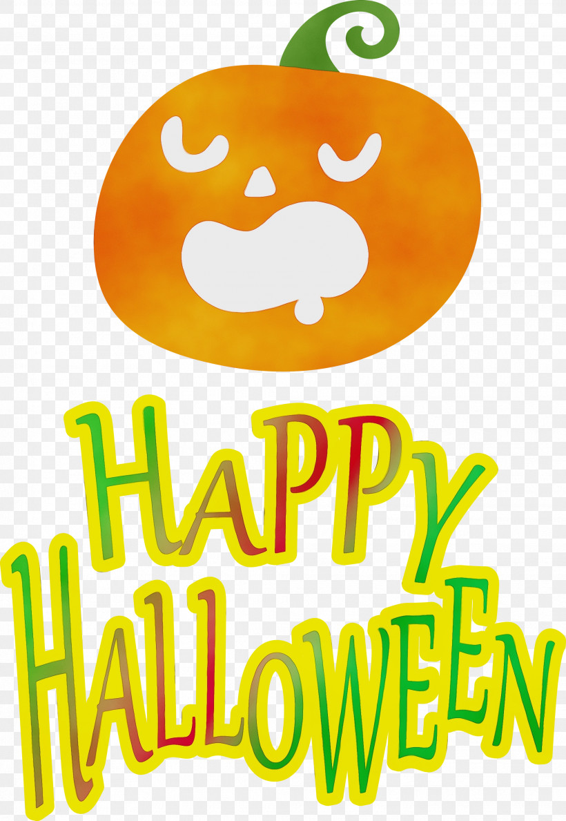 Logo Cartoon Yellow Happiness Fruit, PNG, 2068x3000px, Happy Halloween, Cartoon, Fruit, Happiness, Logo Download Free