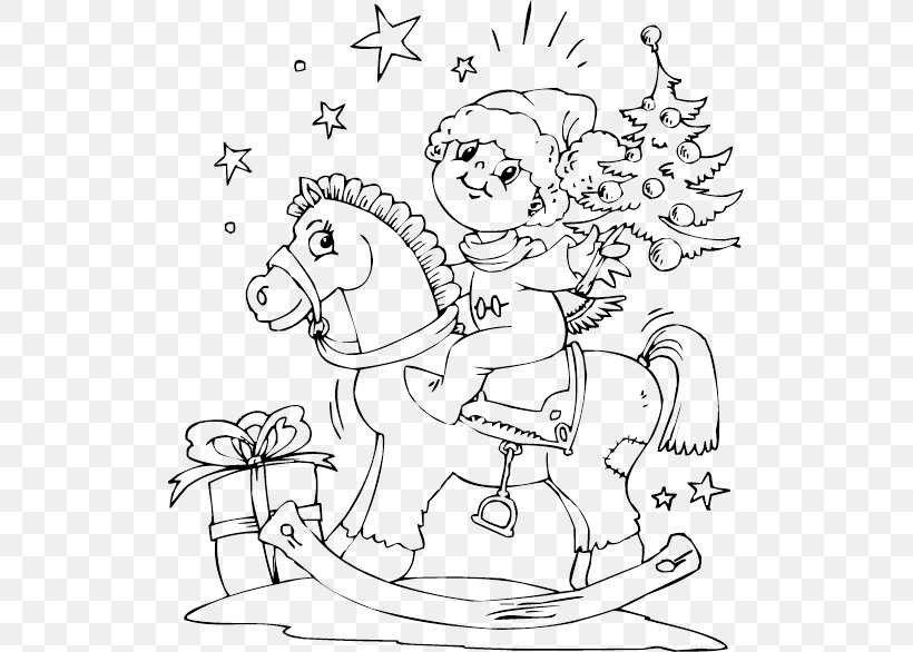 Rocking Horse Coloring Book Christmas Santa Claus, PNG, 517x586px, Watercolor, Cartoon, Flower, Frame, Heart Download Free