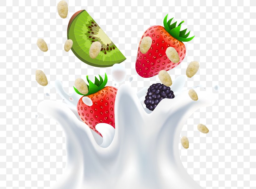 Strawberry Milk Kiwifruit, PNG, 591x607px, Strawberry, Cows Milk, Creativity, Designer, Diet Food Download Free