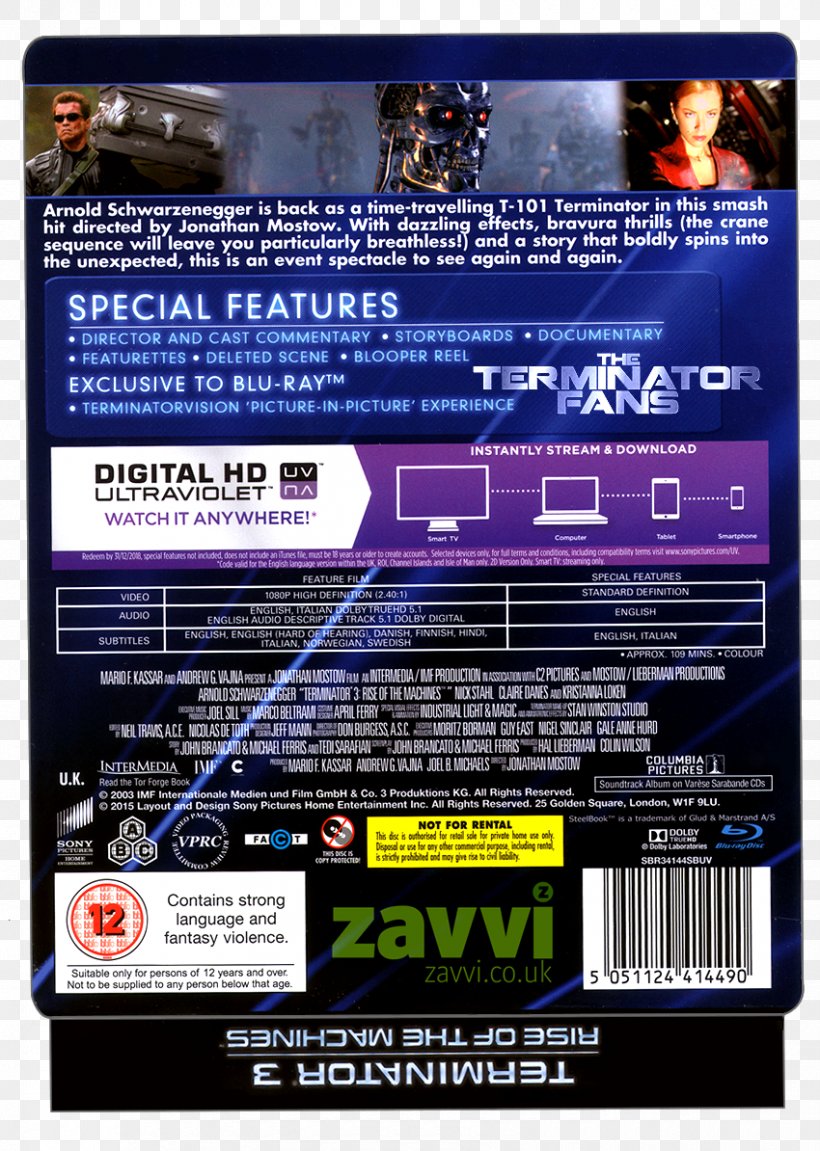 Blu-ray Disc The Terminator YouTube Zavvi, PNG, 850x1194px, Bluray Disc, Dvd, Extended Edition, Multimedia, Software Download Free