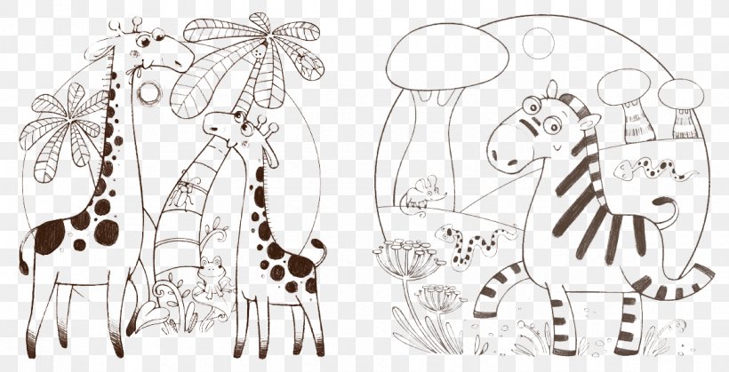 Northern Giraffe Zebra Animation, PNG, 1174x600px, Northern Giraffe, Animation, Black And White, Cartoon, Drawing Download Free