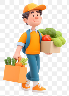 Guy Carrying Vegetables - Animated Man With Groceries PNG