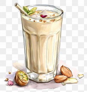 Thandai Drink - Milkshake In Glass Garnished With Nuts PNG
