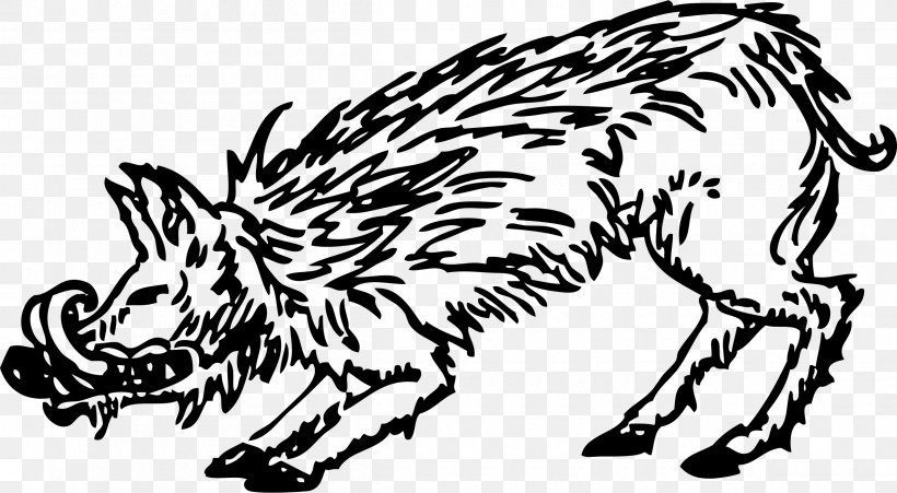 Common Warthog Wild Boar Clip Art, PNG, 2400x1322px, Common Warthog, Art, Artwork, Big Cats, Black And White Download Free