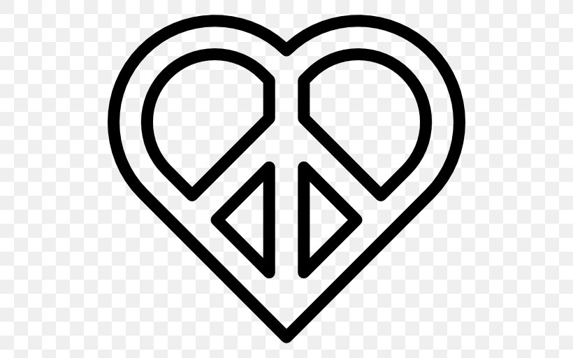 Peace Symbols Heart Pacifism, PNG, 512x512px, Peace Symbols, Area, Black And White, Heart, Hippie Download Free