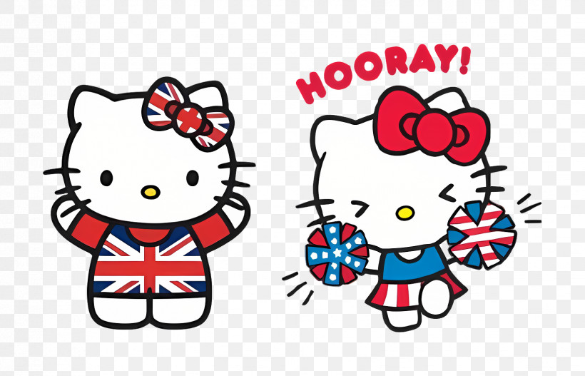 Hello Kitty - Hello Kitty With UK Flag Cheerleader PNG