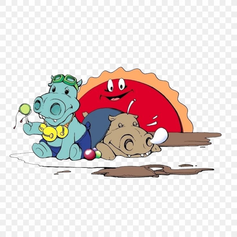 Hippopotamus Illustration Image Animation Painting, PNG, 1000x1000px, Hippopotamus, Animated Cartoon, Animation, Cartoon, Child Download Free
