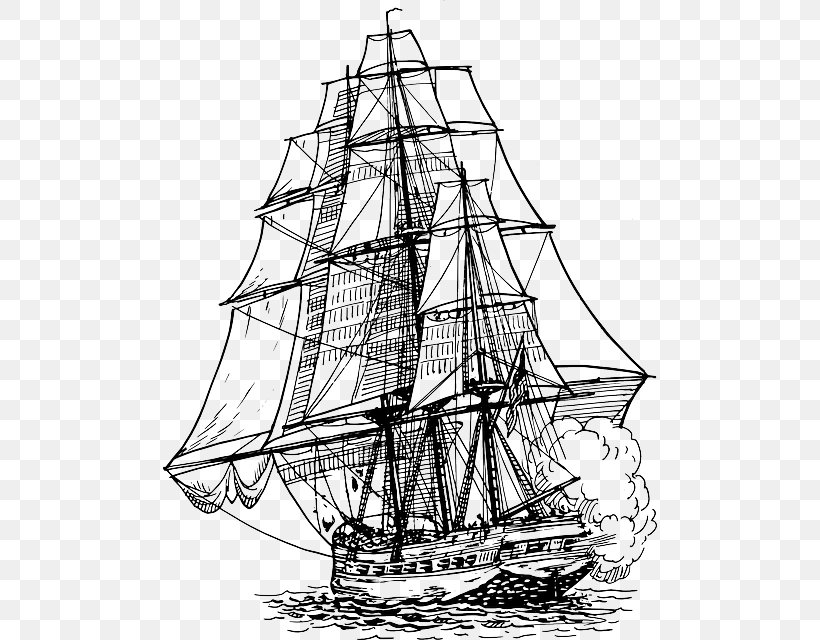 Frigate Drawing Vector Graphics Clip Art Image, PNG, 494x640px, Frigate, Baltimore Clipper, Barque, Barquentine, Black And White Download Free
