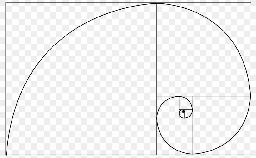 Circle Golden Spiral Golden Ratio Fibonacci Number, PNG, 2000x1237px, Golden Spiral, Area, Black And White, Diagram, Drawing Download Free