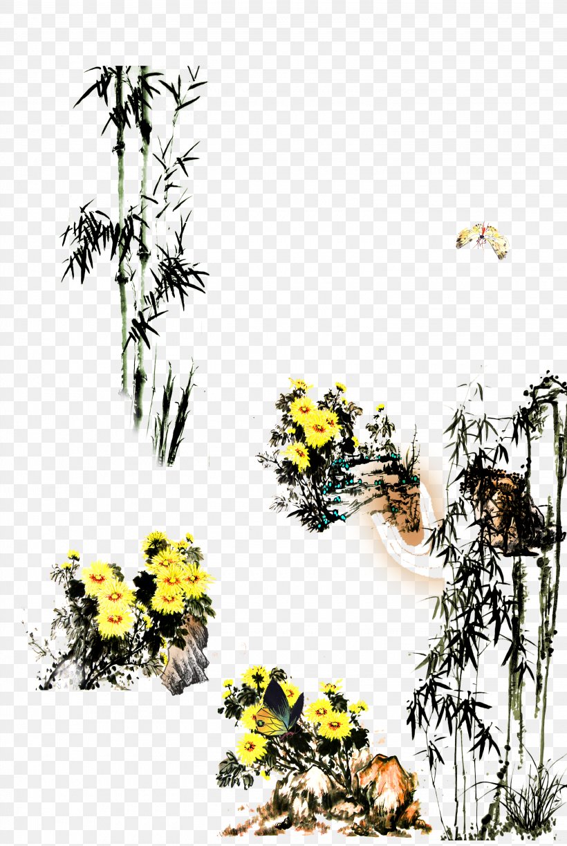 Floral Design Ink Wash Painting Chinese Painting Bamboo, PNG, 3040x4535px, Floral Design, Art, Bamboo, Branch, Chinese Painting Download Free