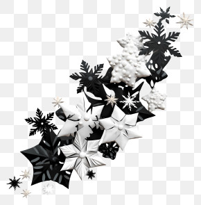 Snow Flake Art - Monochrome Floral Star Cluster PNG