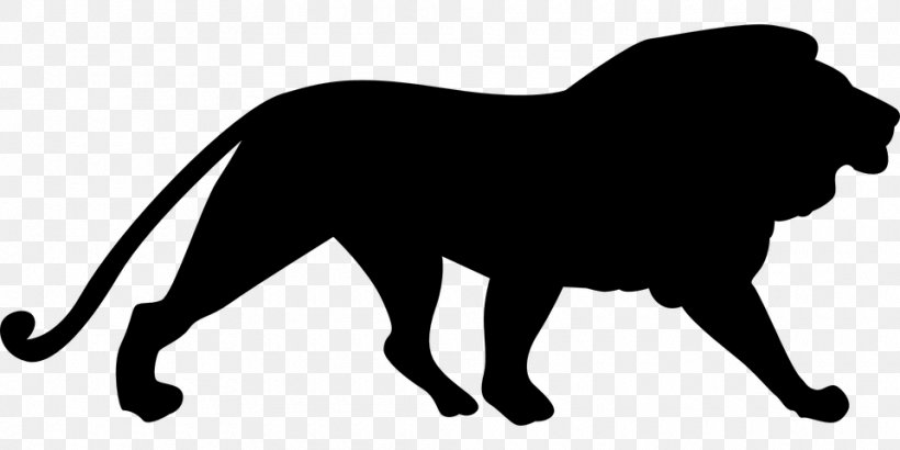 White Lion Silhouette Roar Clip Art, PNG, 960x480px, Lion, Big Cat, Big Cats, Black, Black And White Download Free