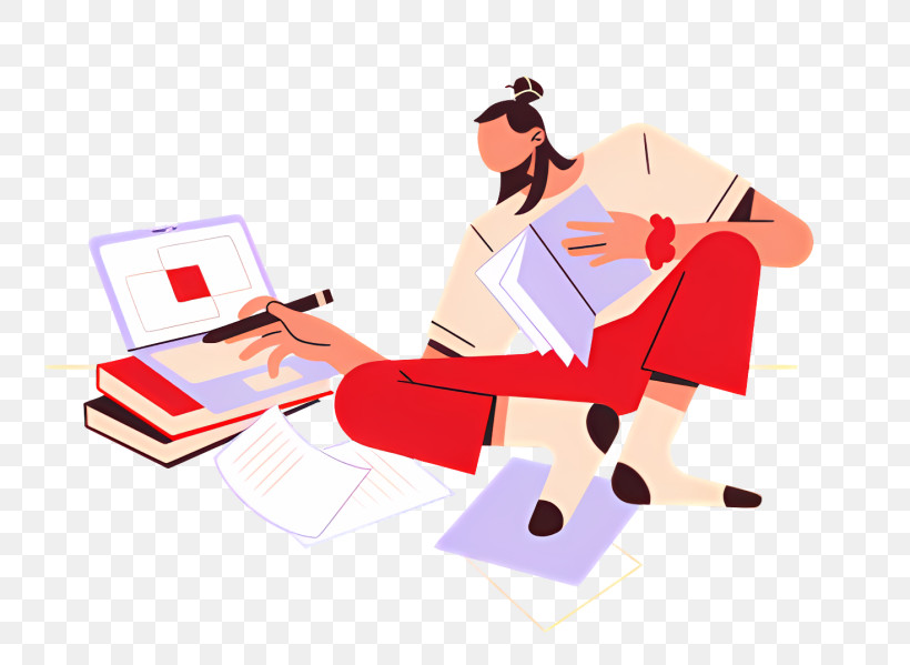 Laptop Desk Scissors Paper Red Pants PNG