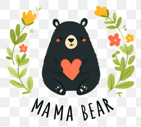 Mama Bear With Heart Wreath PNG