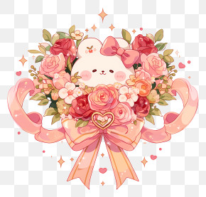 Cute Bunny Rose Bouquet PNG