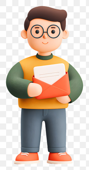 Man With Email - 3D Clay Boy Holding A Letter PNG