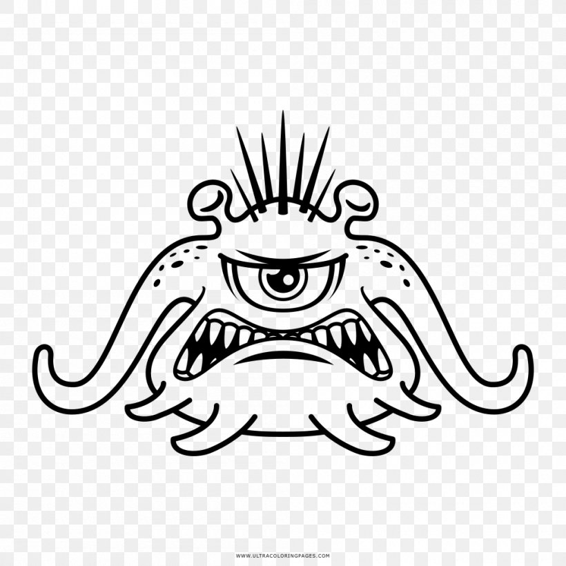 Black And White Drawing Monster Coloring Book Clip Art, PNG, 1000x1000px, Black And White, Animal, Artwork, Black, Cartoon Download Free