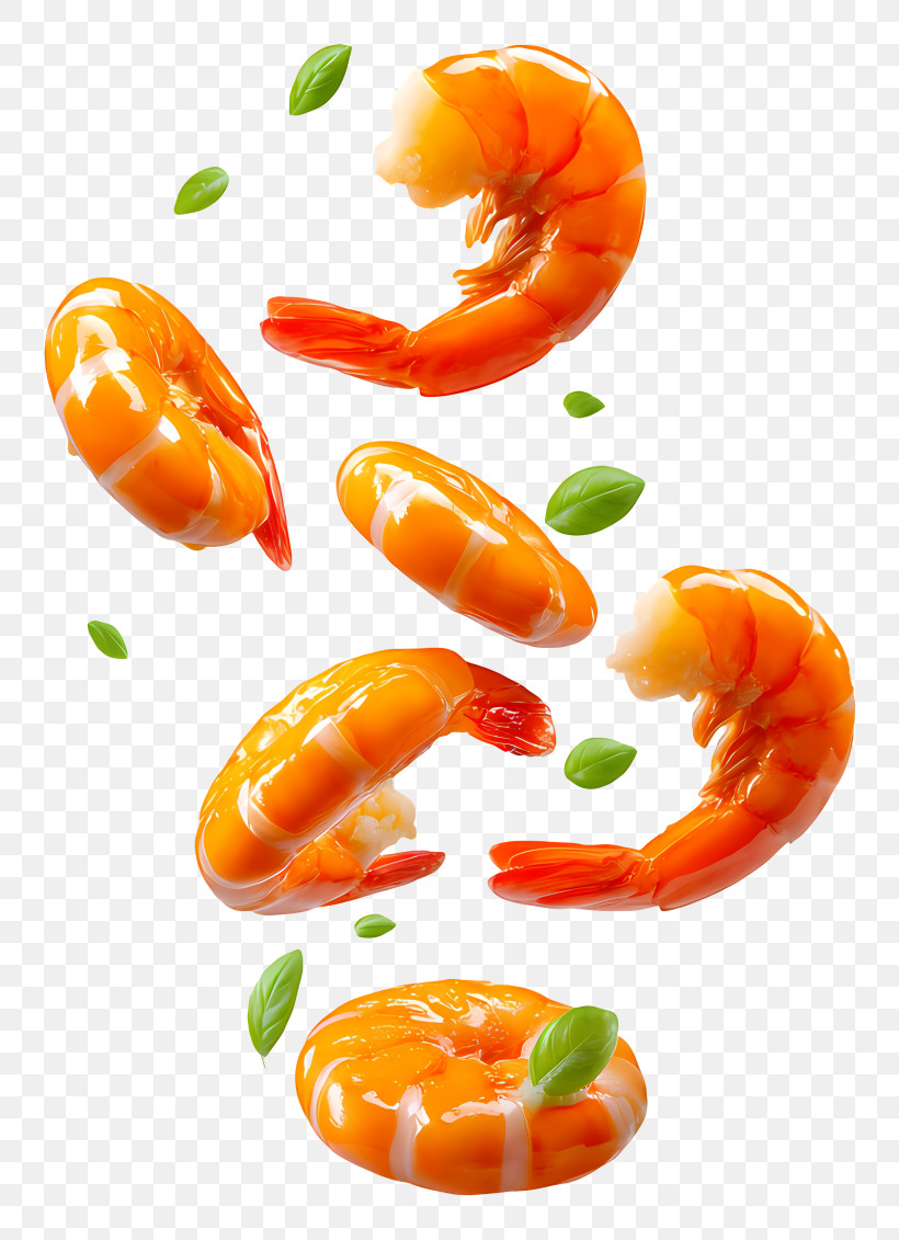 Floating Food - Shrimp And Basil In Culinary Art PNG