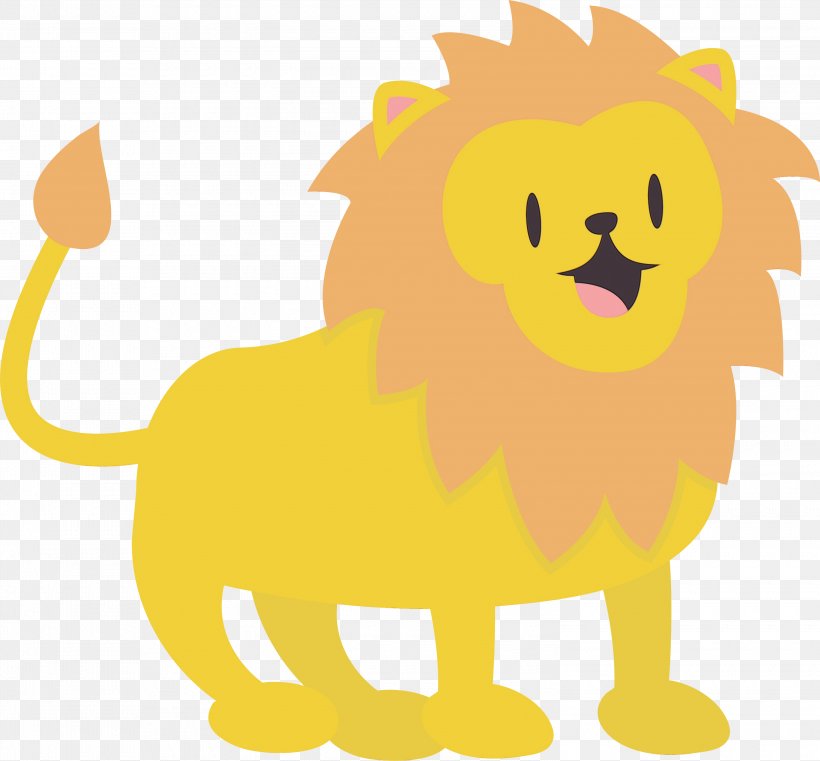 Lion Clip Art Cartoon Yellow Big Cats, PNG, 3000x2787px, Watercolor, Big Cats, Cartoon, Lion, Paint Download Free
