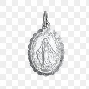 Sterling Silver Medal - Miraculous Medal Locket Silver Earring PNG