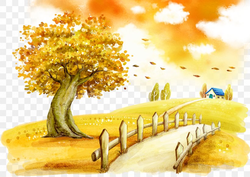 Autumn Fukei Cartoon Illustration, PNG, 1191x842px, Autumn, Cartoon, Flower, Fukei, Landscape Download Free