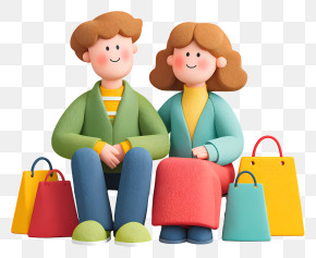 Cheerful Couple Shopping - Adorable Shopping Couple PNG