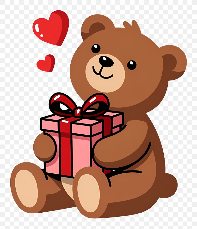 Teddy Bear Holding Gift PNG
