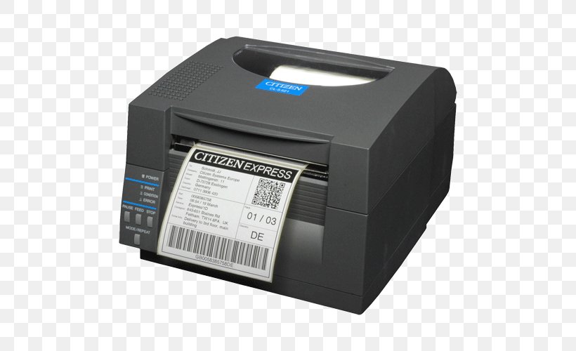 Label Printer Thermal Printing Barcode Paper, PNG, 500x500px, Label Printer, Barcode, Barcode Printer, Citizen Watch, Electronic Device Download Free