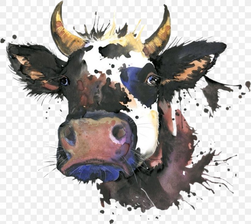 Holstein Friesian Cattle Angus Cattle Dairy Cattle Watercolor Painting Image, PNG, 982x875px, Holstein Friesian Cattle, Angus Cattle, Art, Carnivoran, Cattle Download Free
