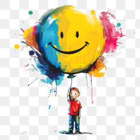 Smiley Face - Child Holding A Smiley Face Balloon PNG