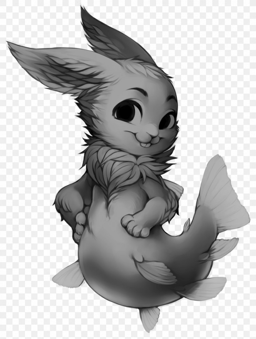 Rabbit Mermaid Easter Bunny Cat Legendary Creature, PNG, 966x1280px, Rabbit, Animal, Art, Art Museum, Black And White Download Free