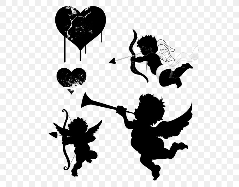 Stencil Silhouette Black-and-white Cupid, PNG, 544x640px, Stencil, Blackandwhite, Cupid, Silhouette Download Free