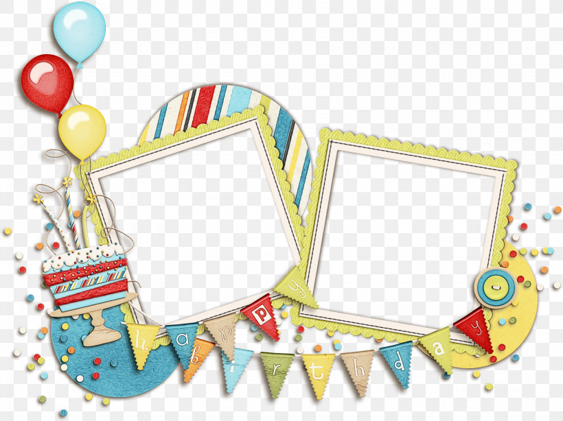 Happy Birthday Frame, PNG, 3275x2455px, Watercolor, Balloon, Birthday, Bondezirojn Al Vi, Drawing Download Free