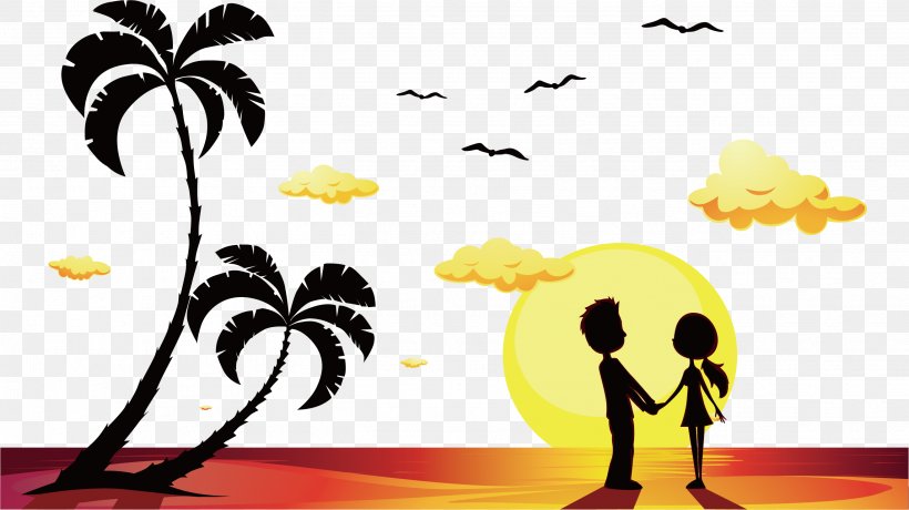 Stock Illustration Beach Royalty-free Clip Art, PNG, 2629x1478px, Silhouette, Art, Branch, Clip Art, Couple Download Free