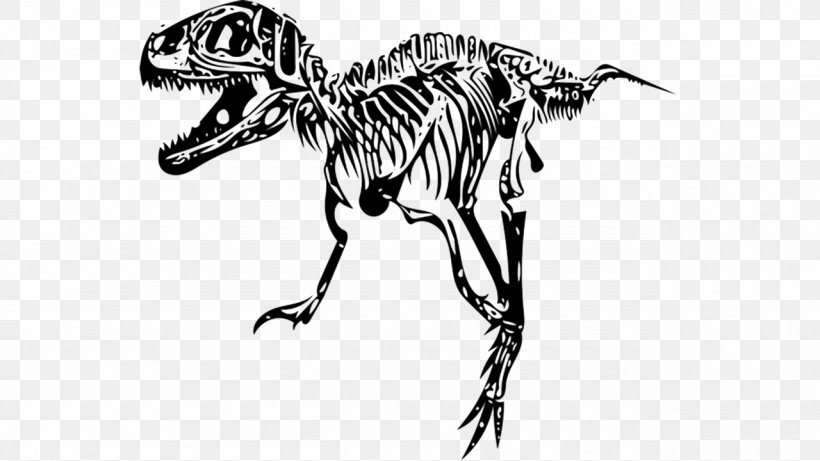 Tyrannosaurus Velociraptor Giganotosaurus Skeleton Dinosaur Size, PNG, 1280x720px, Tyrannosaurus, Animal Figure, Artwork, Black And White, Carnivoran Download Free