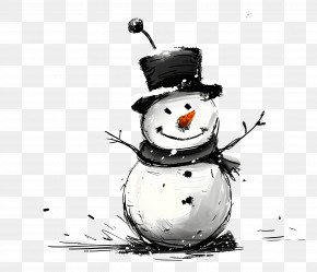 Snowman - Sketched Snowman With Black Hat PNG