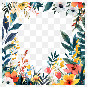 Spring Flowers Frame - Colorful Botanical Frame With Flowers And Leaves PNG