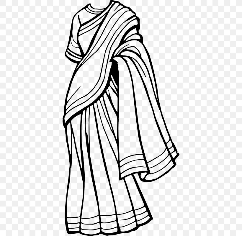 Sari Draped Garment Clip Art, PNG, 396x800px, Sari, Art, Artwork, Black, Black And White Download Free