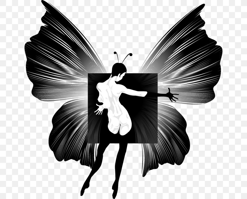 Butterfly T-shirt Woman Designer, PNG, 658x660px, Butterfly, Ballet Dancer, Black And White, Butterflies And Moths, Dancer Download Free
