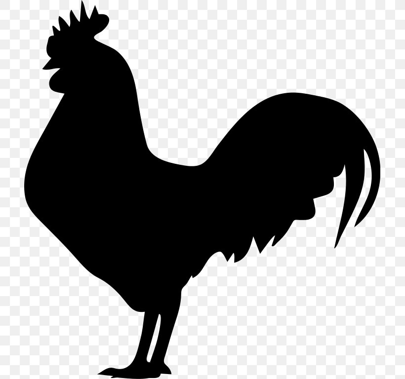 Rooster Chicken Silhouette Clip Art, PNG, 721x768px, Rooster, Autocad Dxf, Beak, Bird, Black And White Download Free