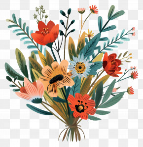 Flower Bouquet - Vivid Flower Bouquet Illustration With Mixed Colors PNG