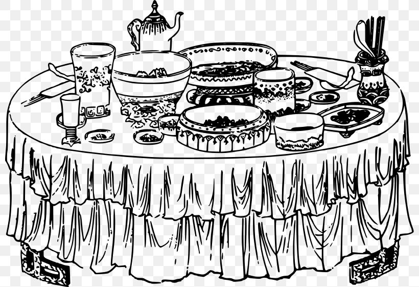 Buffet Table Matbord Clip Art, PNG, 800x561px, Buffet, Artwork, Black And White, Cartoon, Cookware And Bakeware Download Free