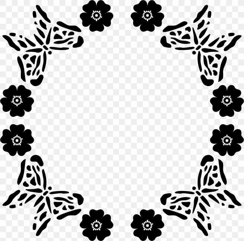 Flower Picture Frames Clip Art, PNG, 2482x2452px, Flower, Artwork, Black, Black And White, Butterfly Download Free