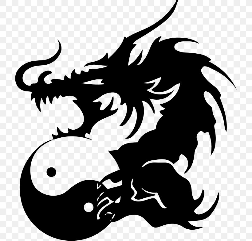 Yin And Yang Chinese Dragon Legendary Creature Decal, PNG, 722x786px, Yin And Yang, Art, Artwork, Black, Black And White Download Free