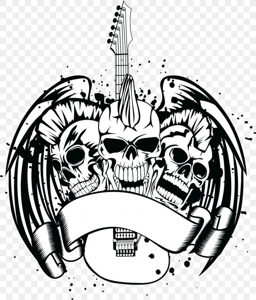 Guitar Royalty-free Skull Illustration, PNG, 853x1000px, Watercolor, Cartoon, Flower, Frame, Heart Download Free
