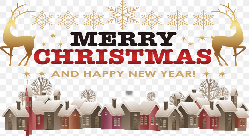 Merry Christmas Happy New Year, PNG, 3000x1637px, Merry Christmas, Bauble, Biology, Christmas Day, Deer Download Free
