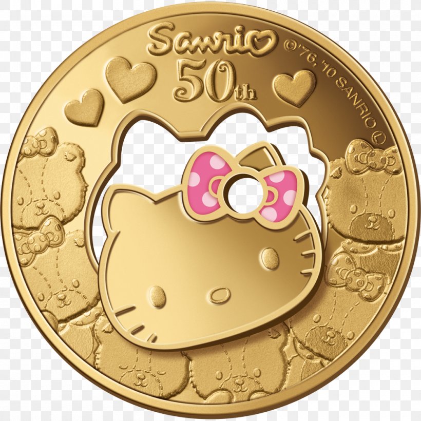Proof Coinage Hello Kitty Gold Commemorative Coin, PNG, 1000x1000px, Coin, Coin Set, Commemorative Coin, Currency, Gold Download Free