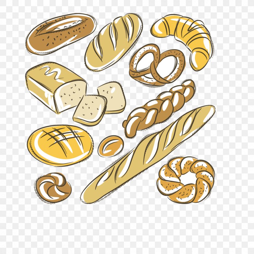 Baguette Clip Art Bakery Rye Bread Pretzel, PNG, 1000x1000px, Baguette, Bakery, Bread, Croissant, Drawing Download Free